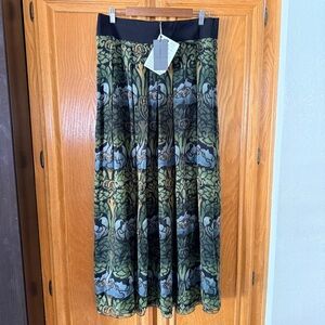 Alberta Ferretti pleated maxi skirt featuring a botanical or floral print sz 12